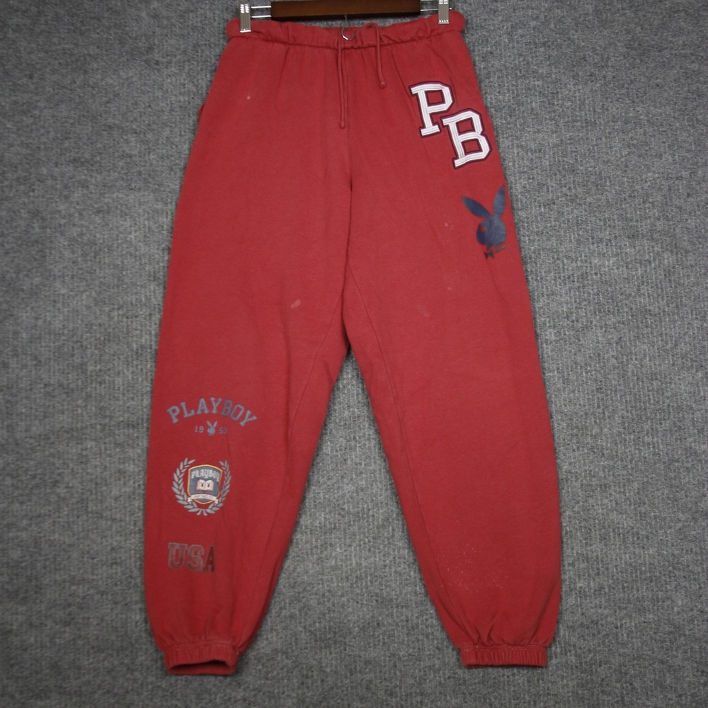 Playboy By PacSun‎ Red Sweatpants Mens Size Small PB Logo Graphic Joggers
